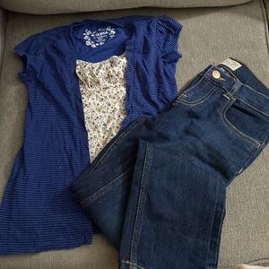 Blue Arizona size 7/8 shirt and childrens place, size 8 stretch jeans